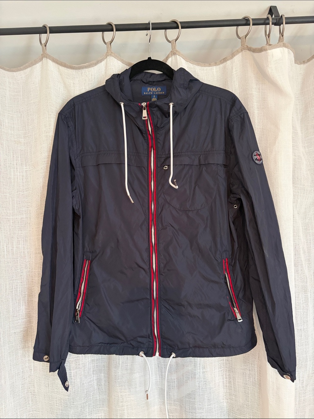 Polo by Ralph Lauren Navy Hooded Lightweight Jacket with Red Trim